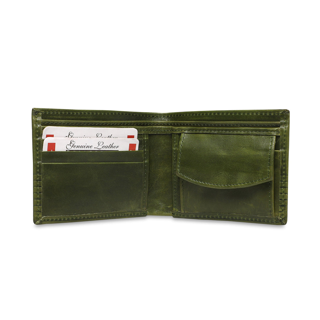Ribbed Men's Genuine Leather Wallet - Green