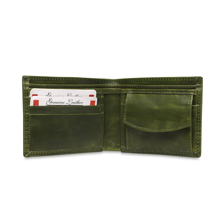 Ribbed Men's Genuine Leather Wallet - Green