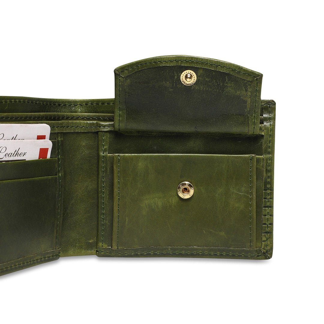 Ribbed Men's Genuine Leather Wallet - Green