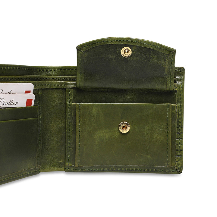 Ribbed Men's Genuine Leather Wallet - Green