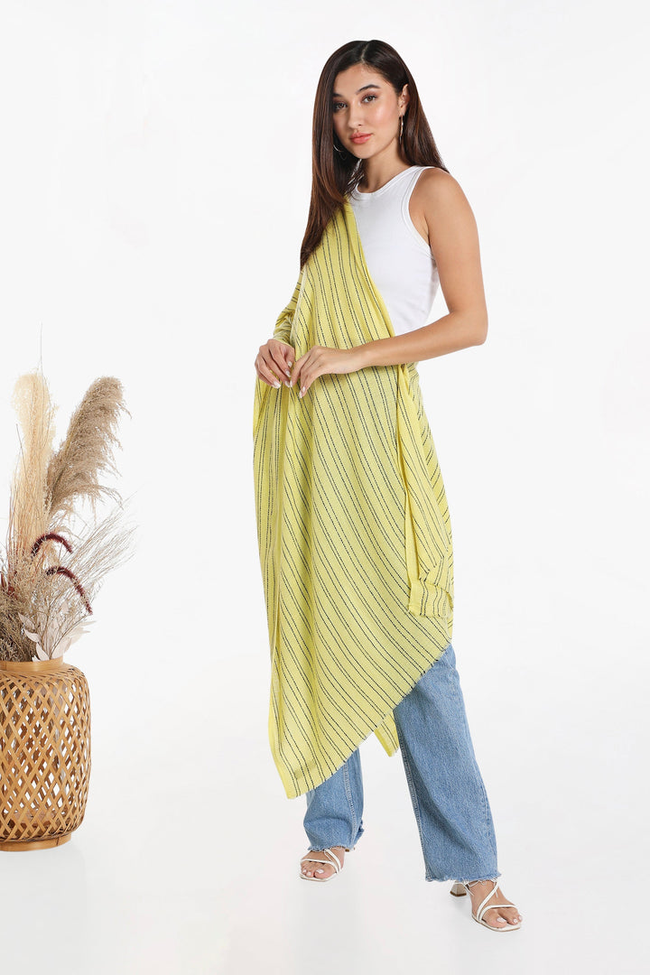 Camel Wool Luxury Scarf - Lime Yellow Verticle