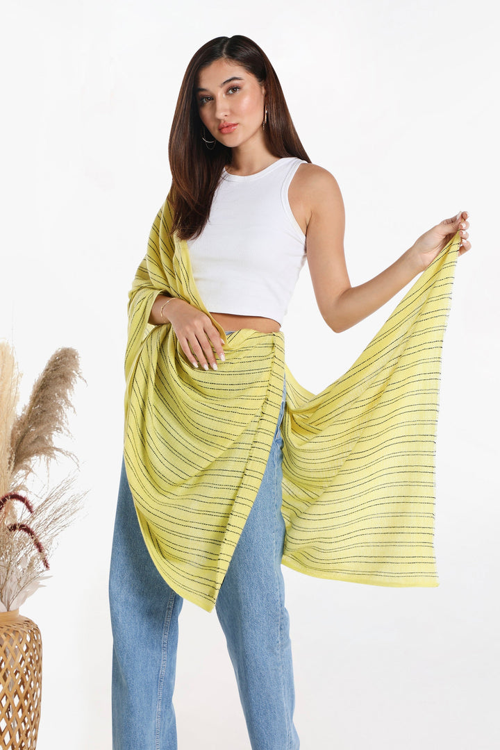 Camel Wool Luxury Scarf - Lime Yellow Verticle