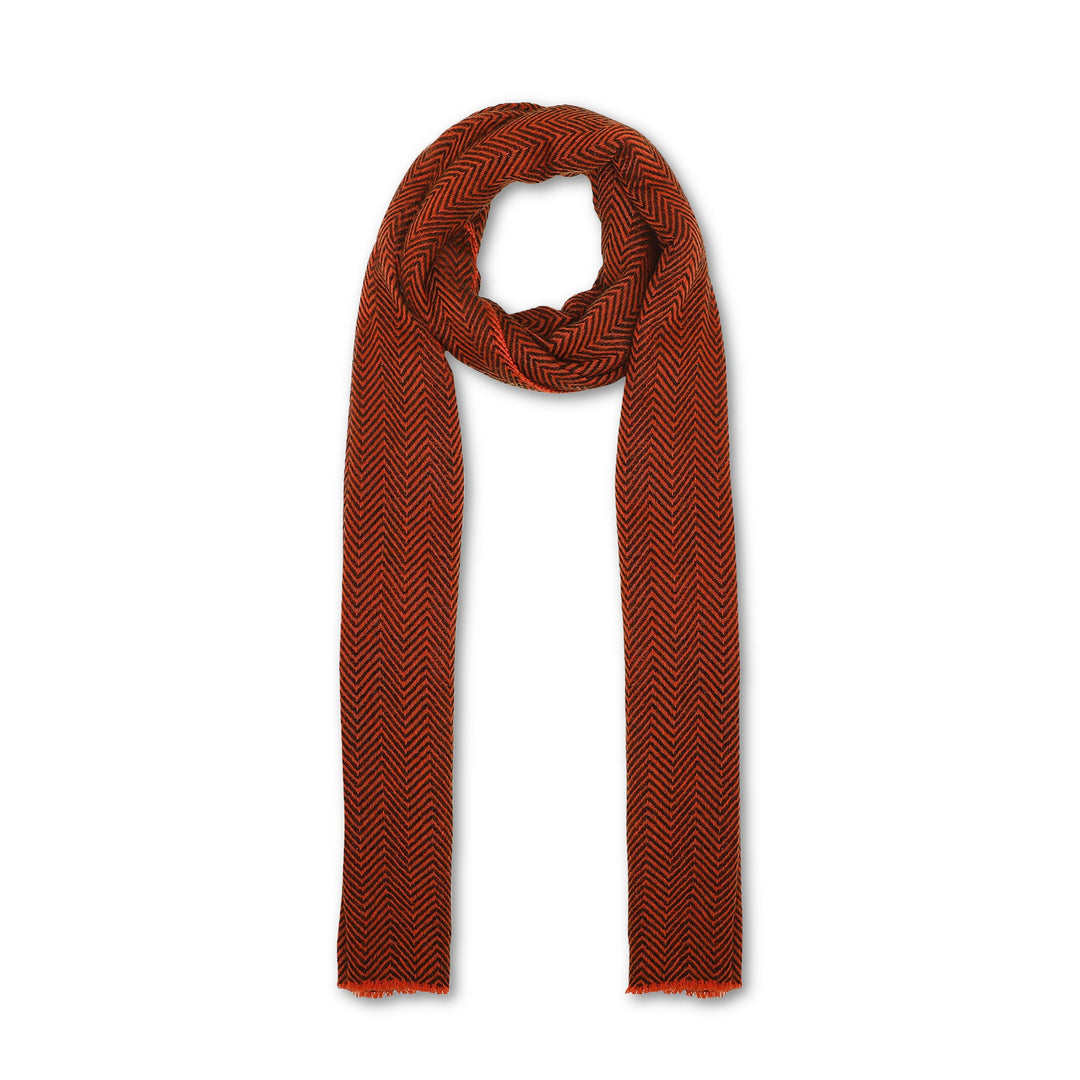 Camel Wool Luxury Scarf - Rusty Orange Chevron BW