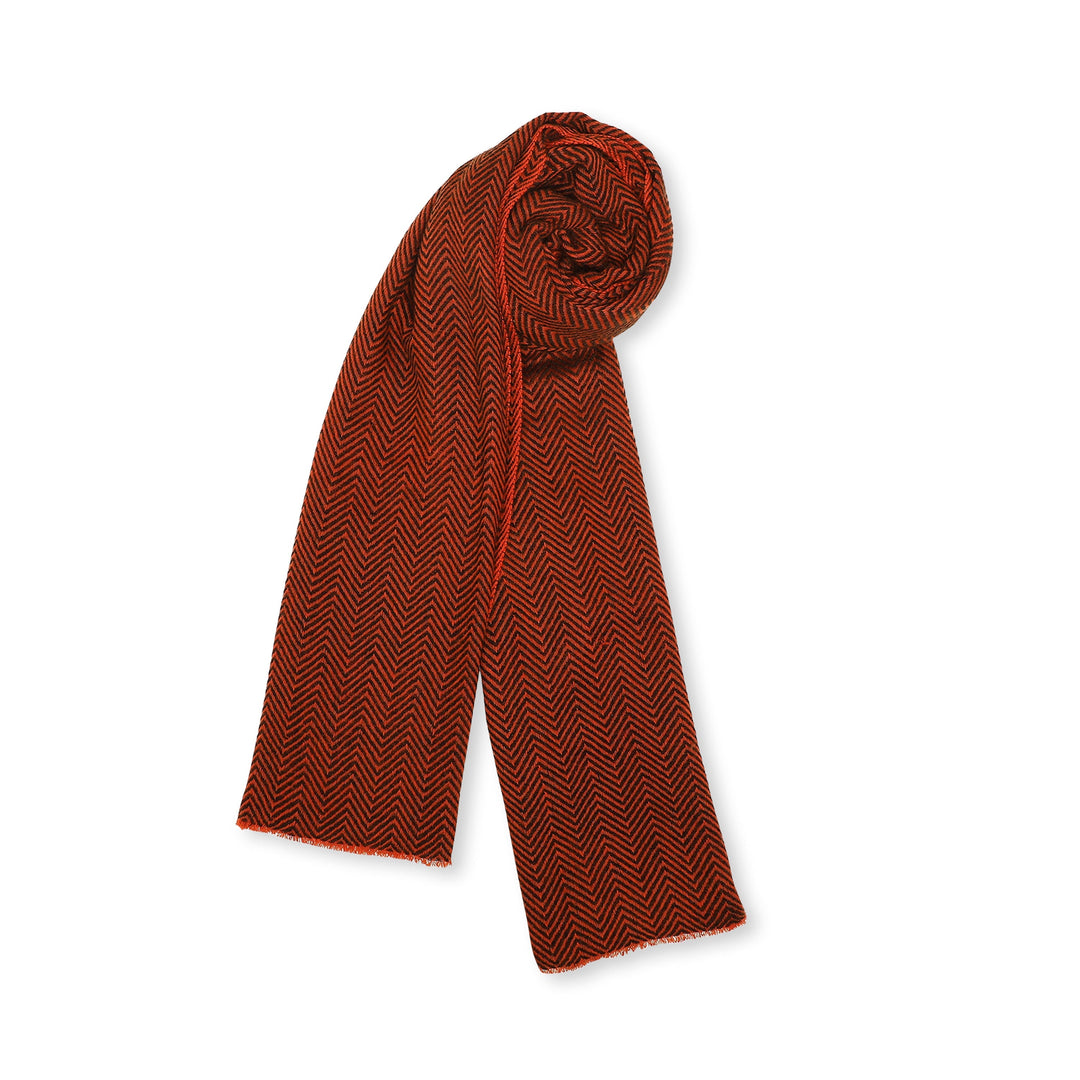 Camel Wool Luxury Scarf - Rusty Orange Chevron BW