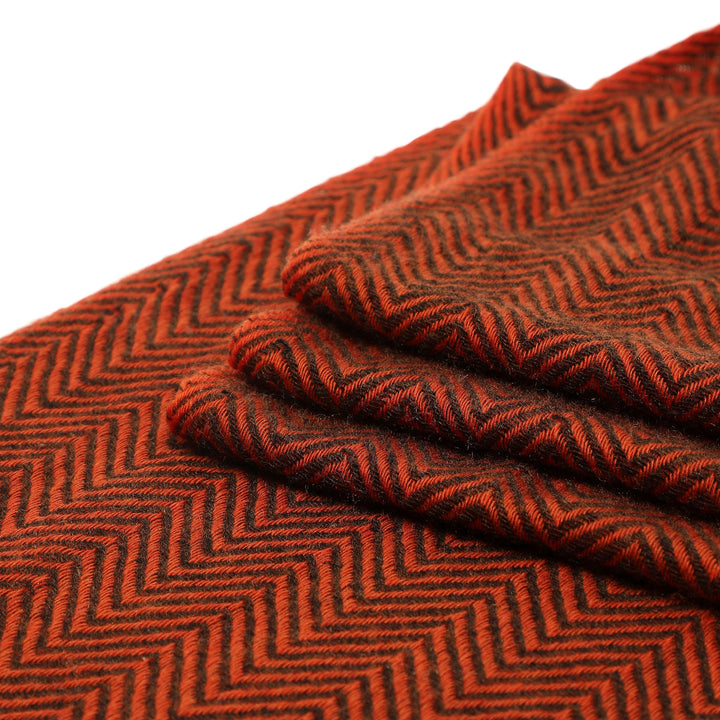 Camel Wool Luxury Scarf - Rusty Orange Chevron BW