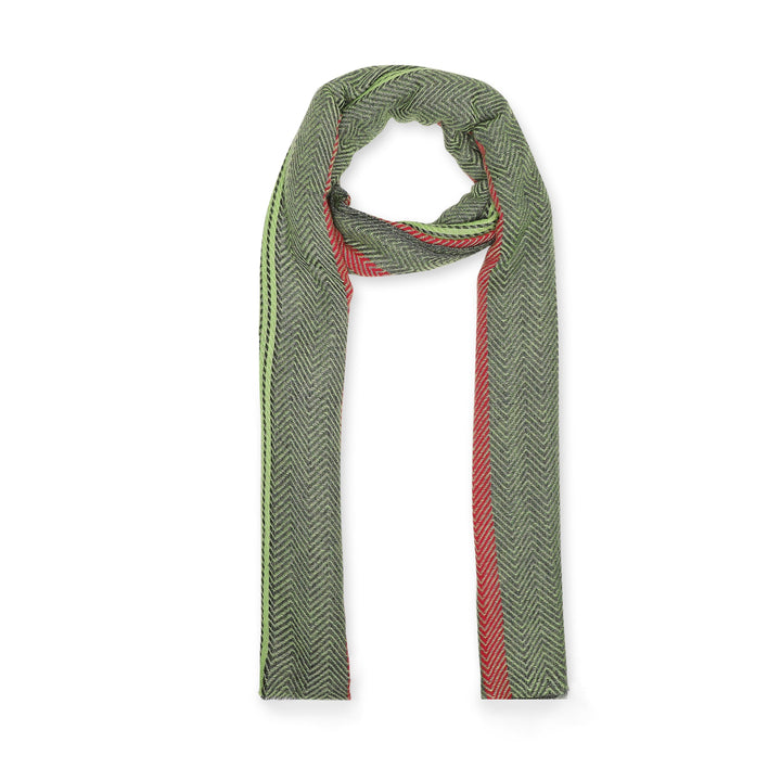 Camel Wool Luxury Scarf - Parrot Chevron Border
