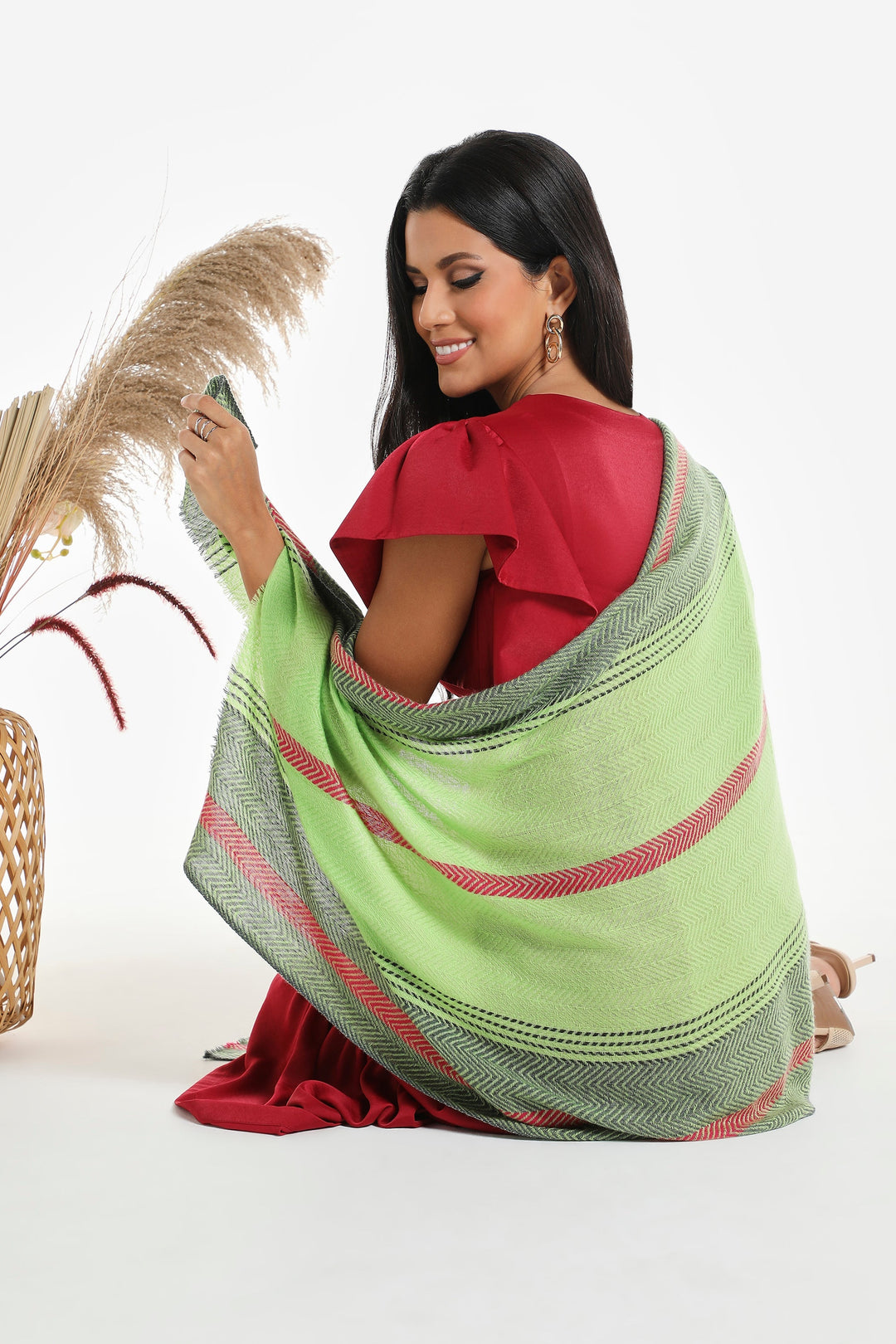 Camel Wool Luxury Scarf - Parrot Chevron Border