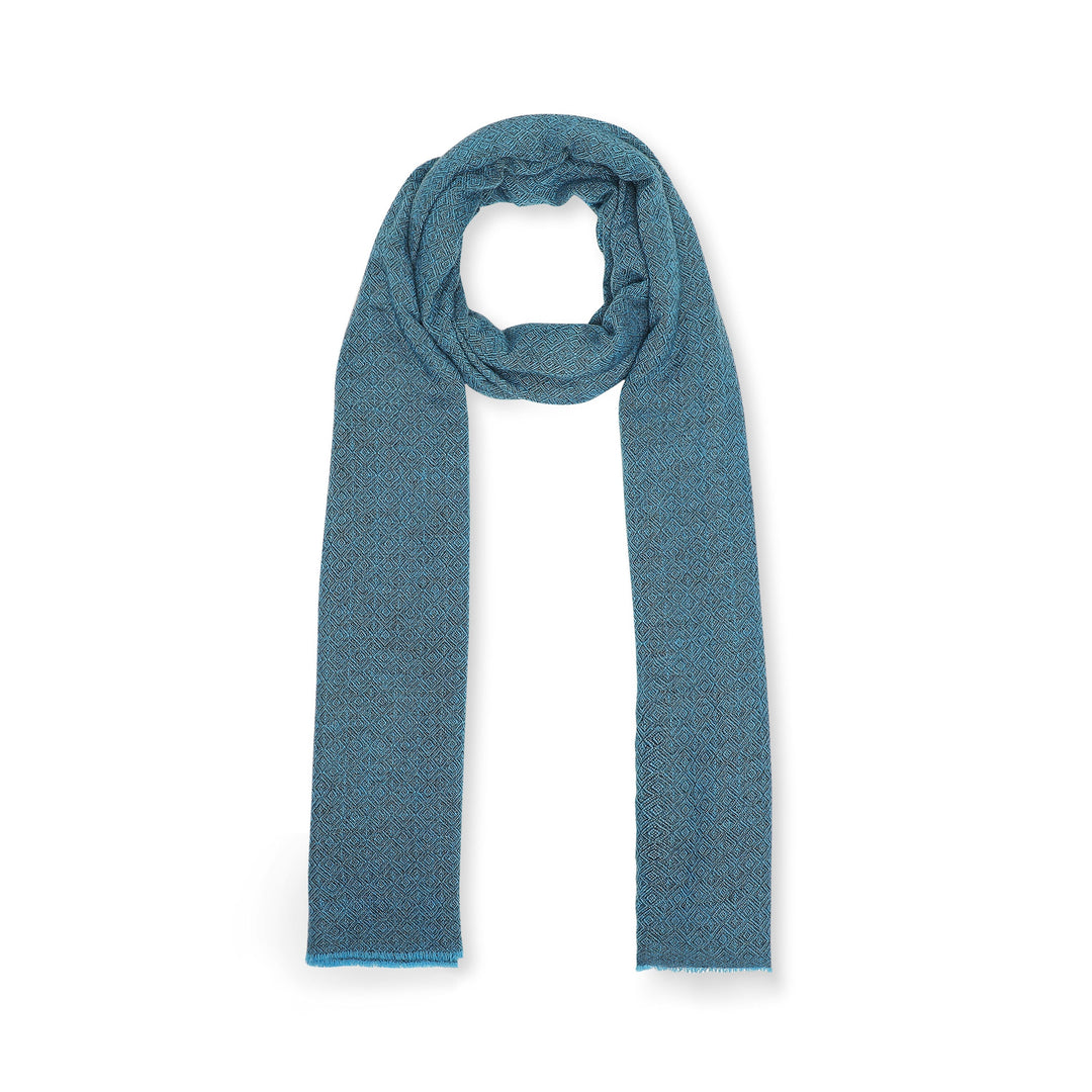 Camel Wool Luxury Scarf - Ocean Blue Diamond