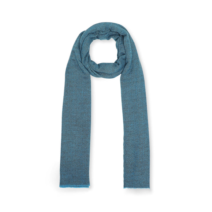 Camel Wool Luxury Scarf - Ocean Blue Diamond