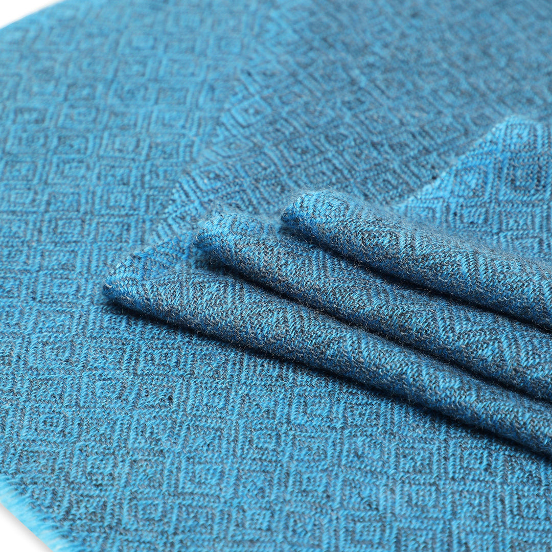 Camel Wool Luxury Scarf - Ocean Blue Diamond