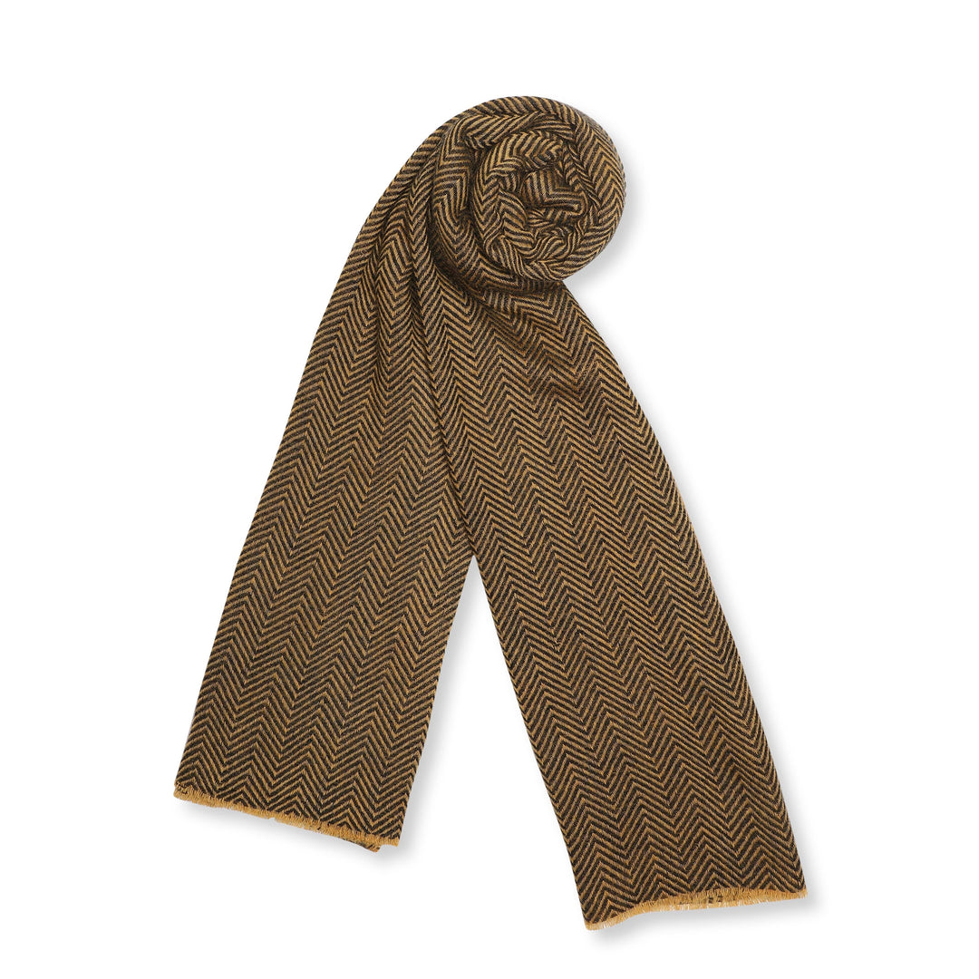 Camel Wool Luxury Scarf - Honey Chevron BW