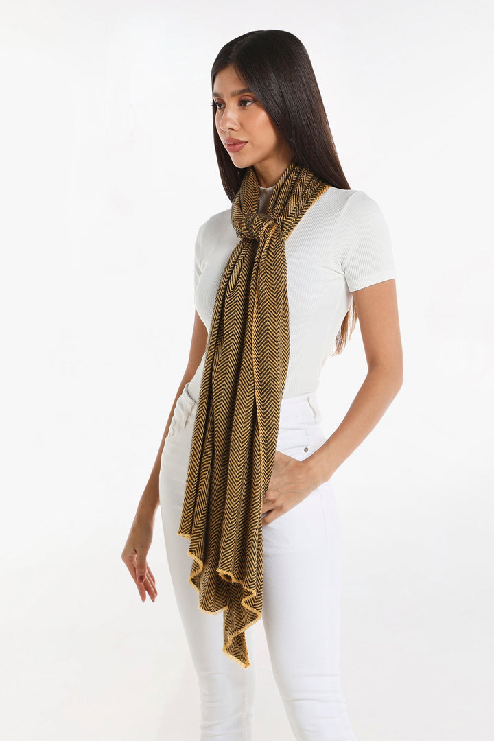 Camel Wool Luxury Scarf - Honey Chevron BW
