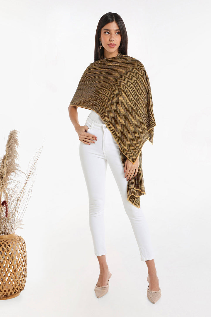 Camel Wool Luxury Scarf - Honey Chevron BW