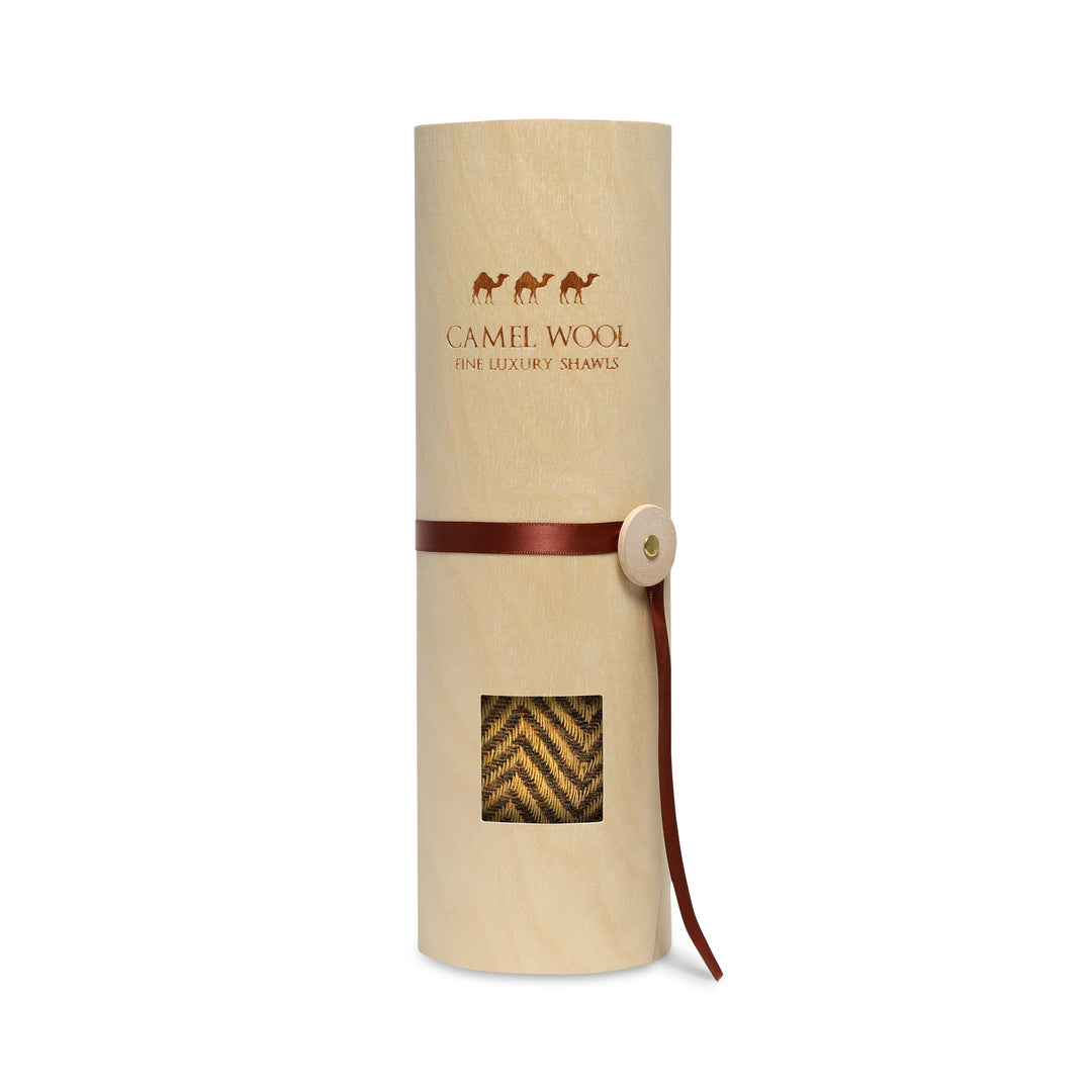 Camel Wool Luxury Scarf - Honey Chevron BW