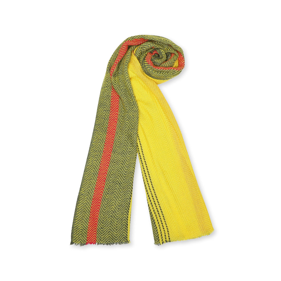 Camel Wool Luxury Scarf - Banana Chevron Border