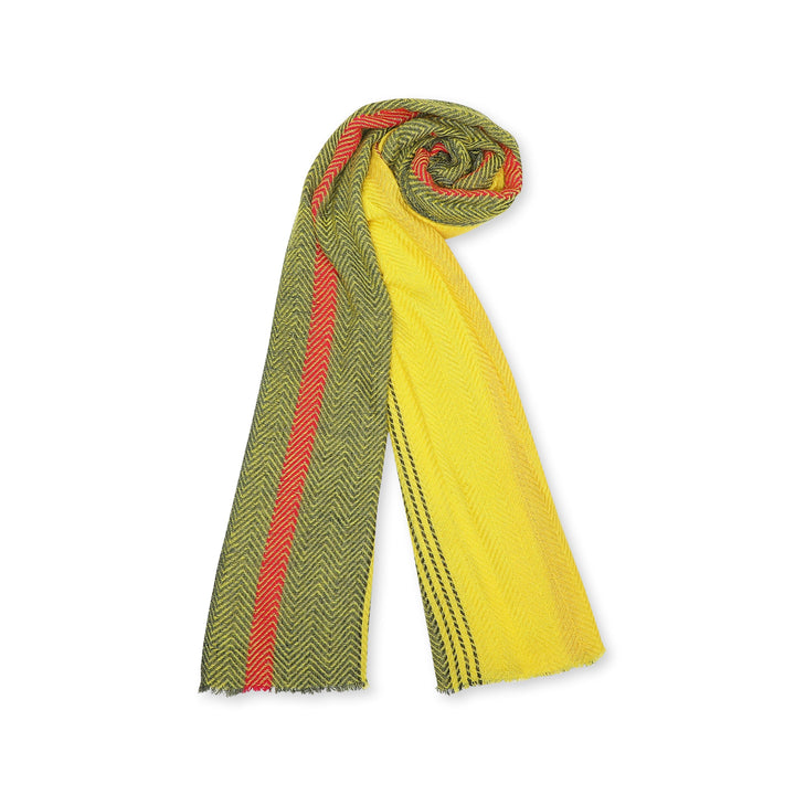Camel Wool Luxury Scarf - Banana Chevron Border