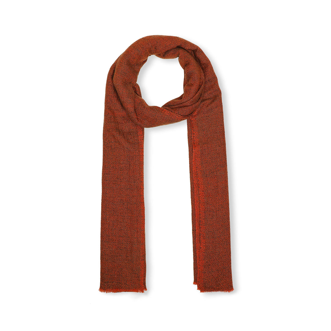 Camel Wool Luxury Scarf - Rusty Orange Diamond