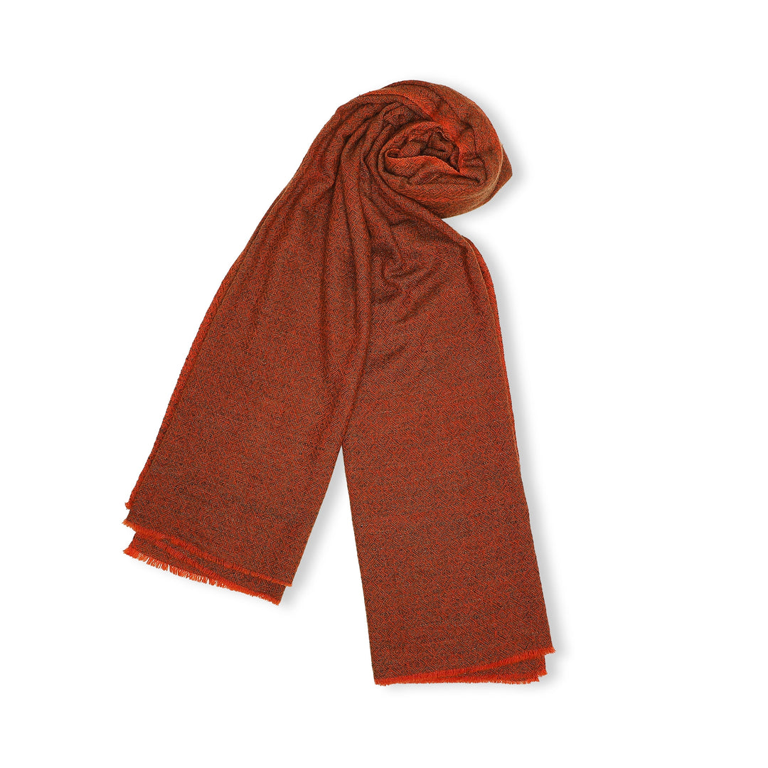 Camel Wool Luxury Scarf - Rusty Orange Diamond