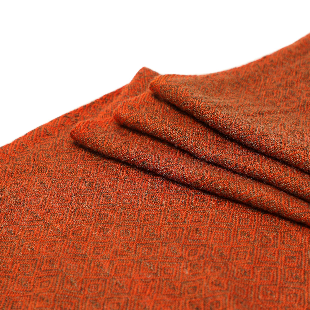 Camel Wool Luxury Scarf - Rusty Orange Diamond