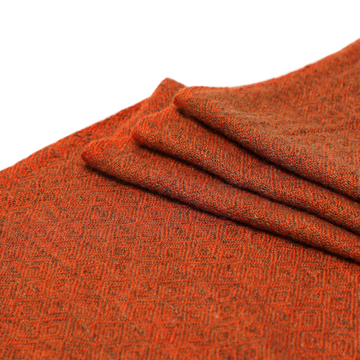 Camel Wool Luxury Scarf - Rusty Orange Diamond