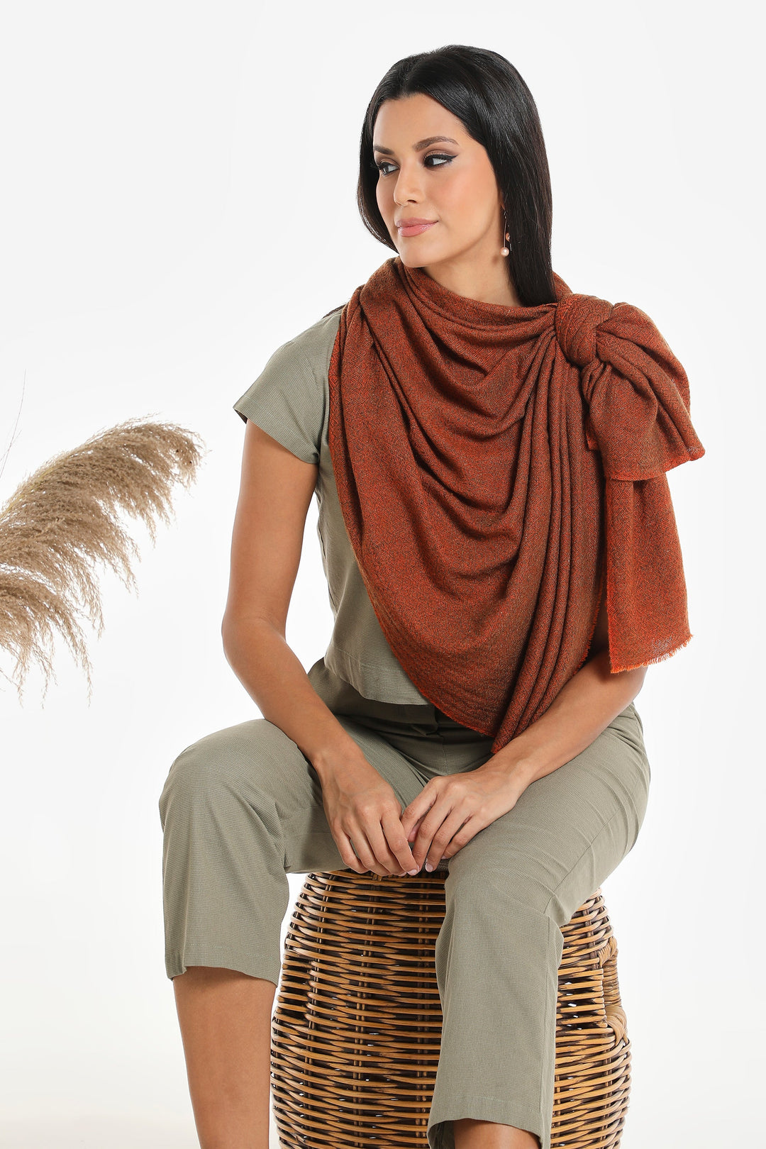 Camel Wool Luxury Scarf - Rusty Orange Diamond