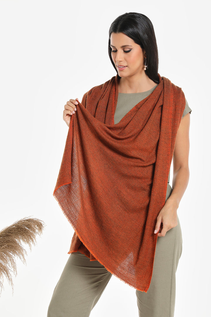 Camel Wool Luxury Scarf - Rusty Orange Diamond