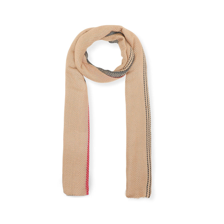 Camel Wool Luxury Scarf - Biscuit Chevron Border