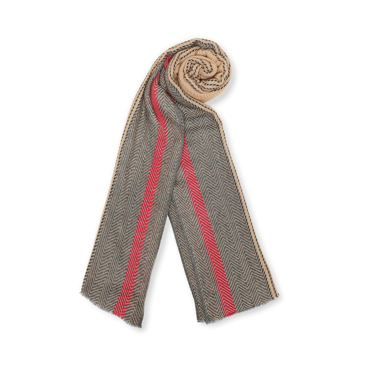 Camel Wool Luxury Scarf - Biscuit Chevron Border