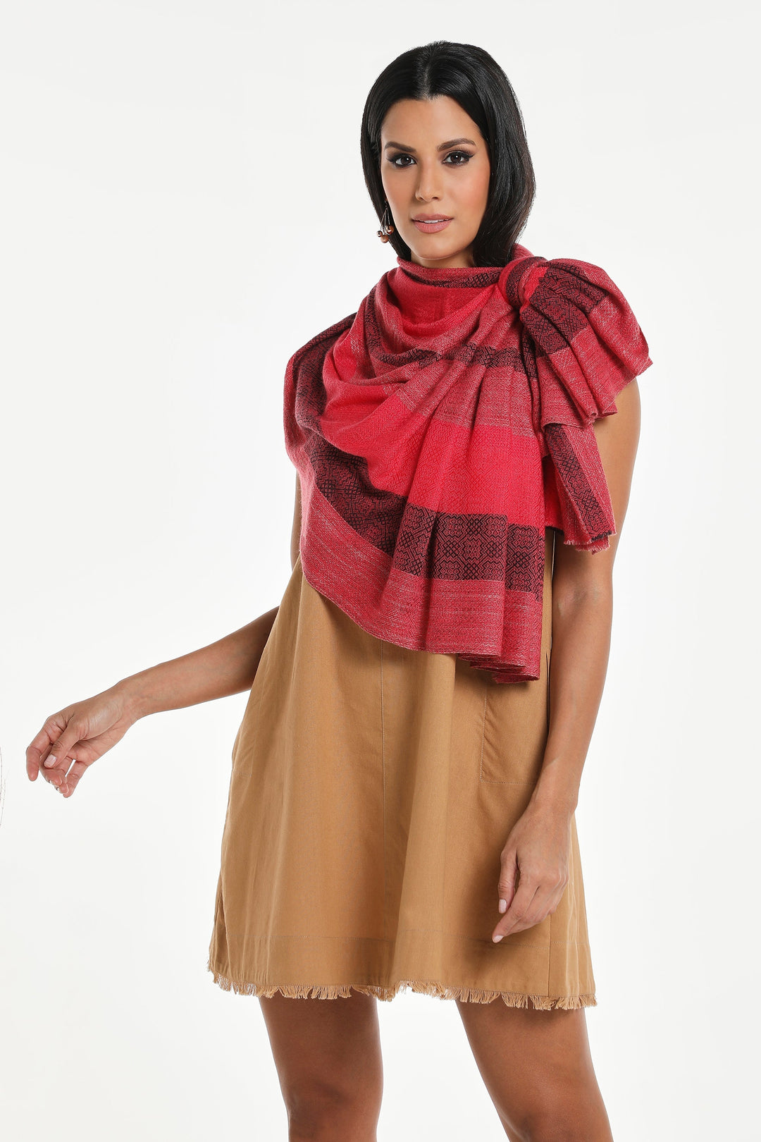 Camel Wool Luxury Scarf - Watermelon Window