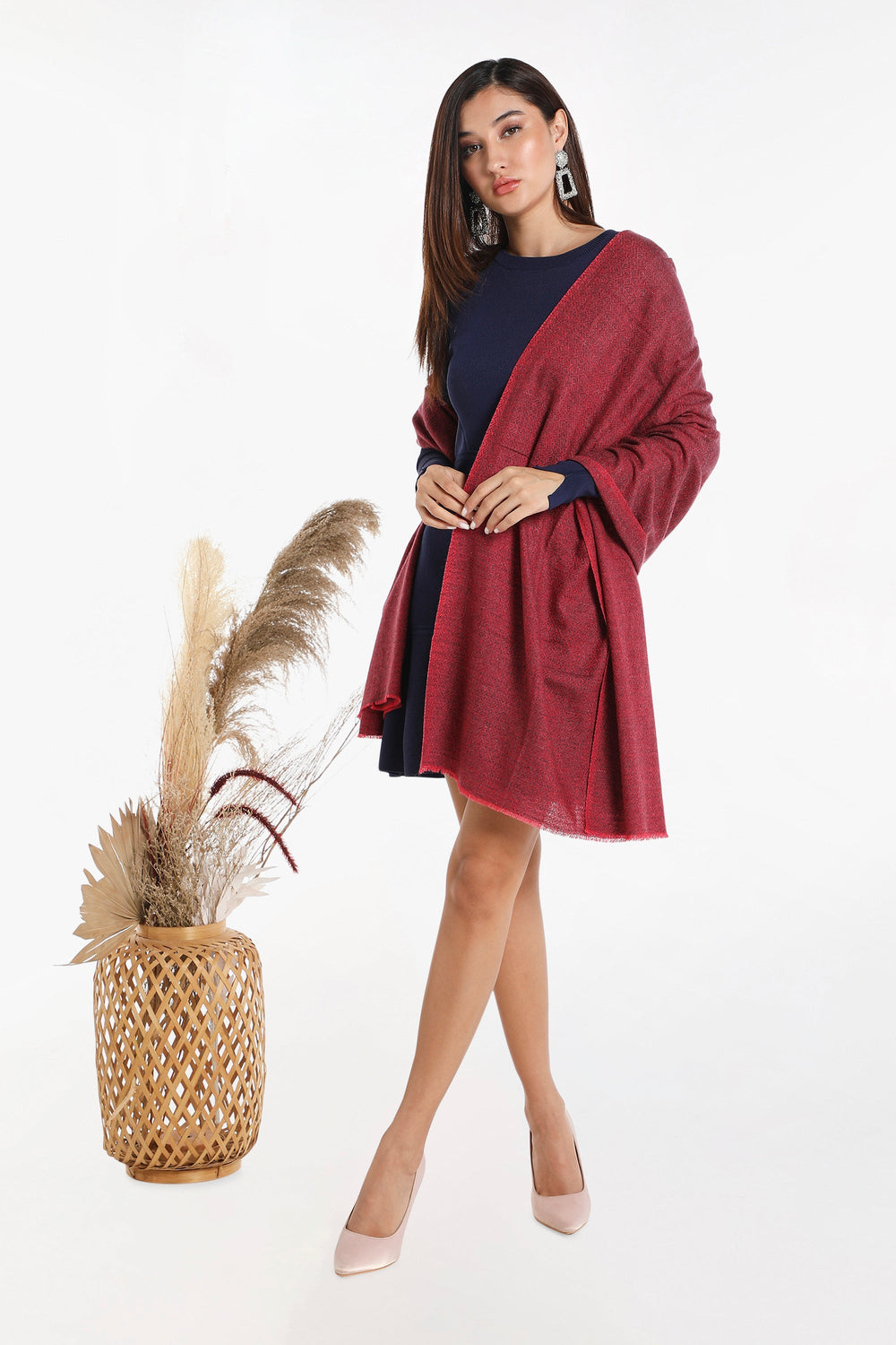 Camel Wool Luxury Scarf - Watermelon Diamond