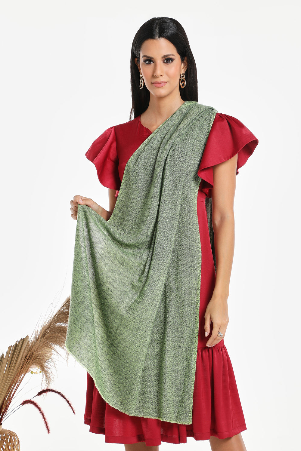 Camel Wool Luxury Scarf - Parrot Diamond