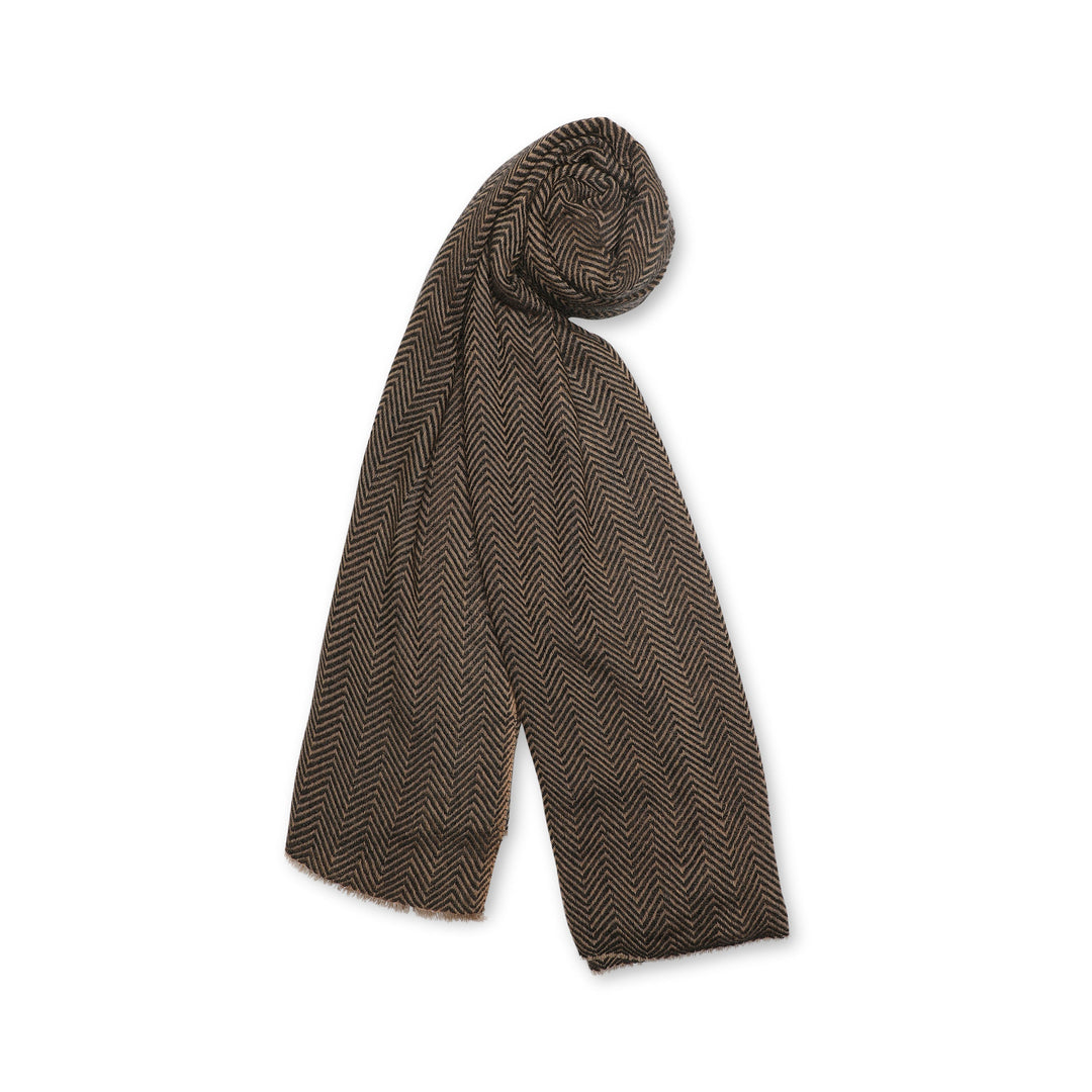 Camel Wool Luxury Scarf - Camel Chevron BW