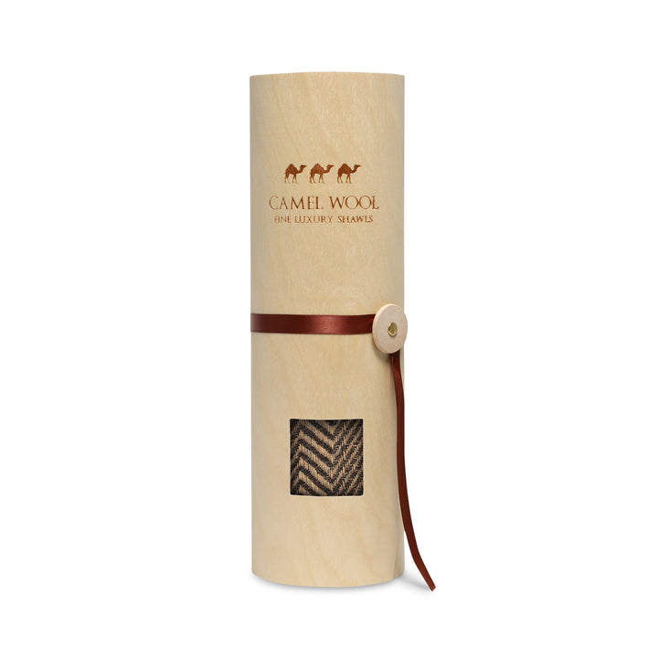 Camel Wool Luxury Scarf - Camel Chevron BW
