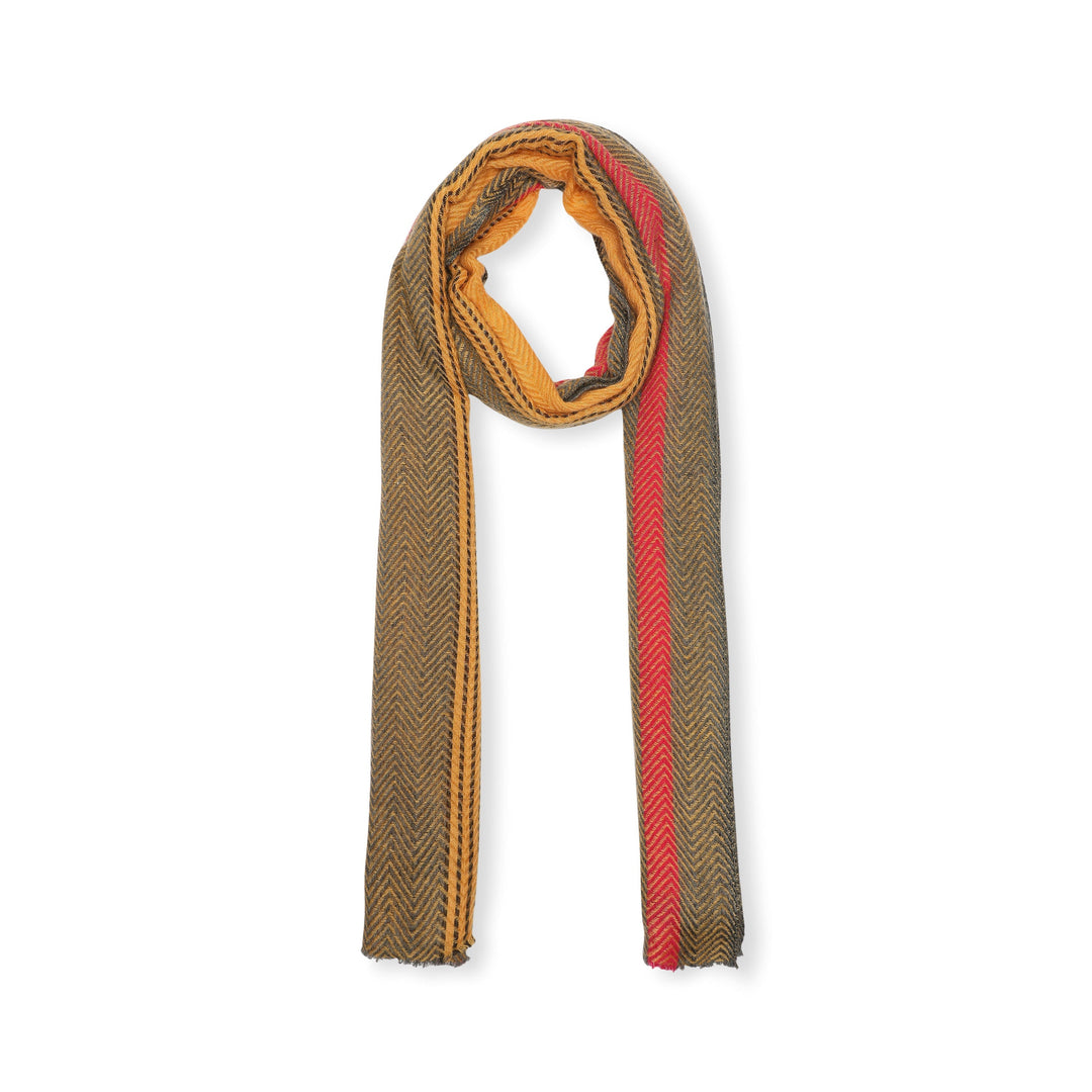 Camel Wool Luxury Scarf - Honey Chevron Border