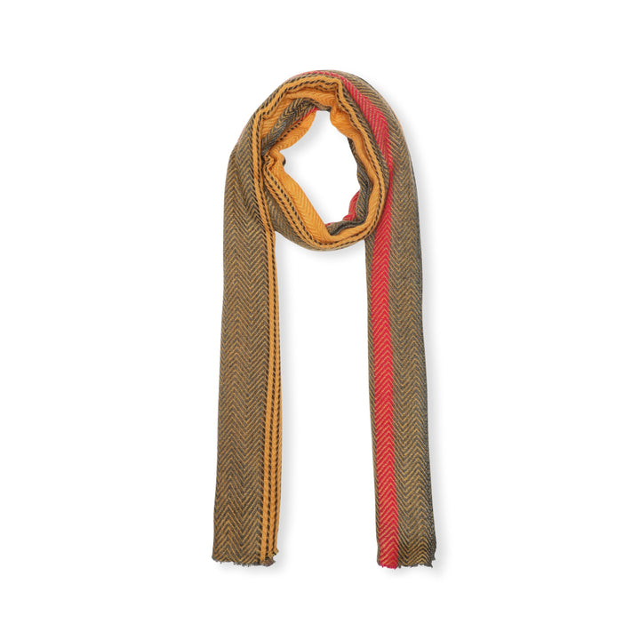 Camel Wool Luxury Scarf - Honey Chevron Border