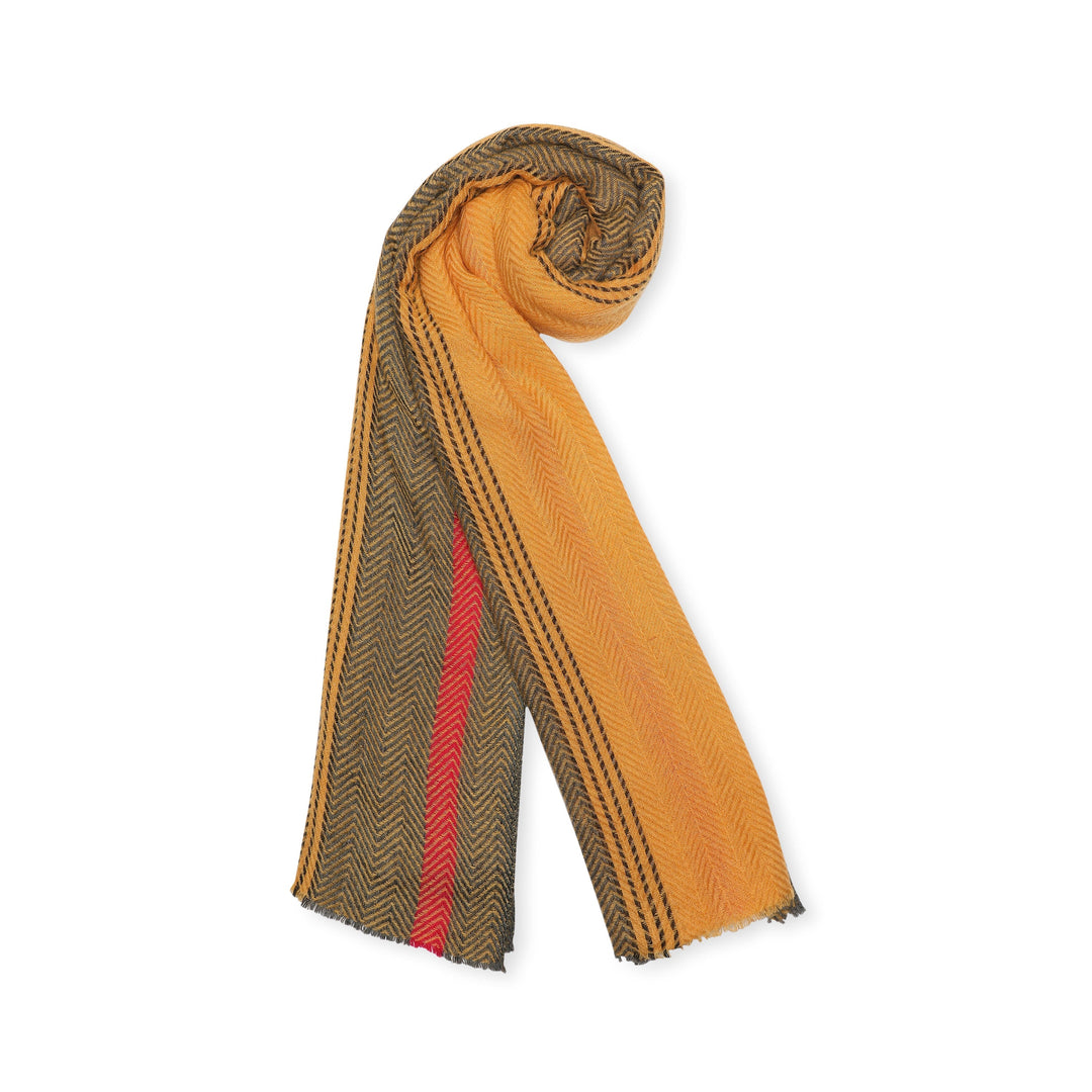 Camel Wool Luxury Scarf - Honey Chevron Border