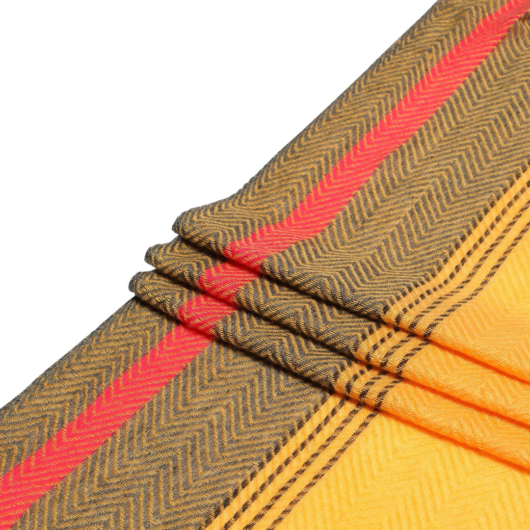 Camel Wool Luxury Scarf - Honey Chevron Border