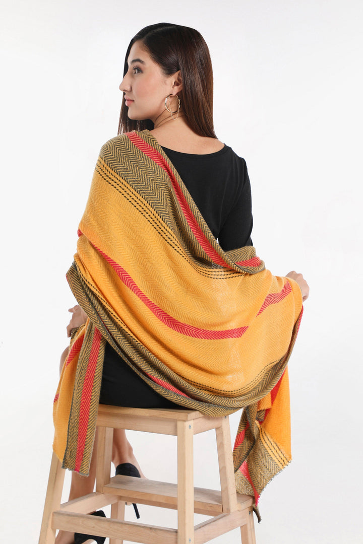Camel Wool Luxury Scarf - Honey Chevron Border