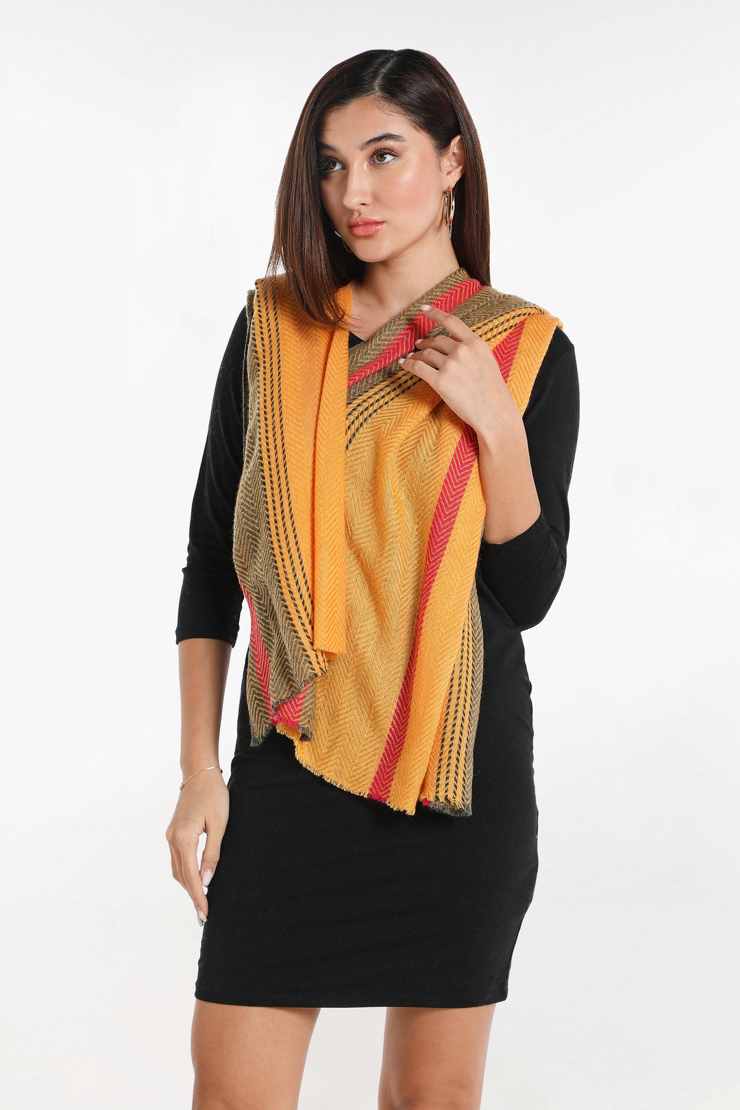 Camel Wool Luxury Scarf - Honey Chevron Border