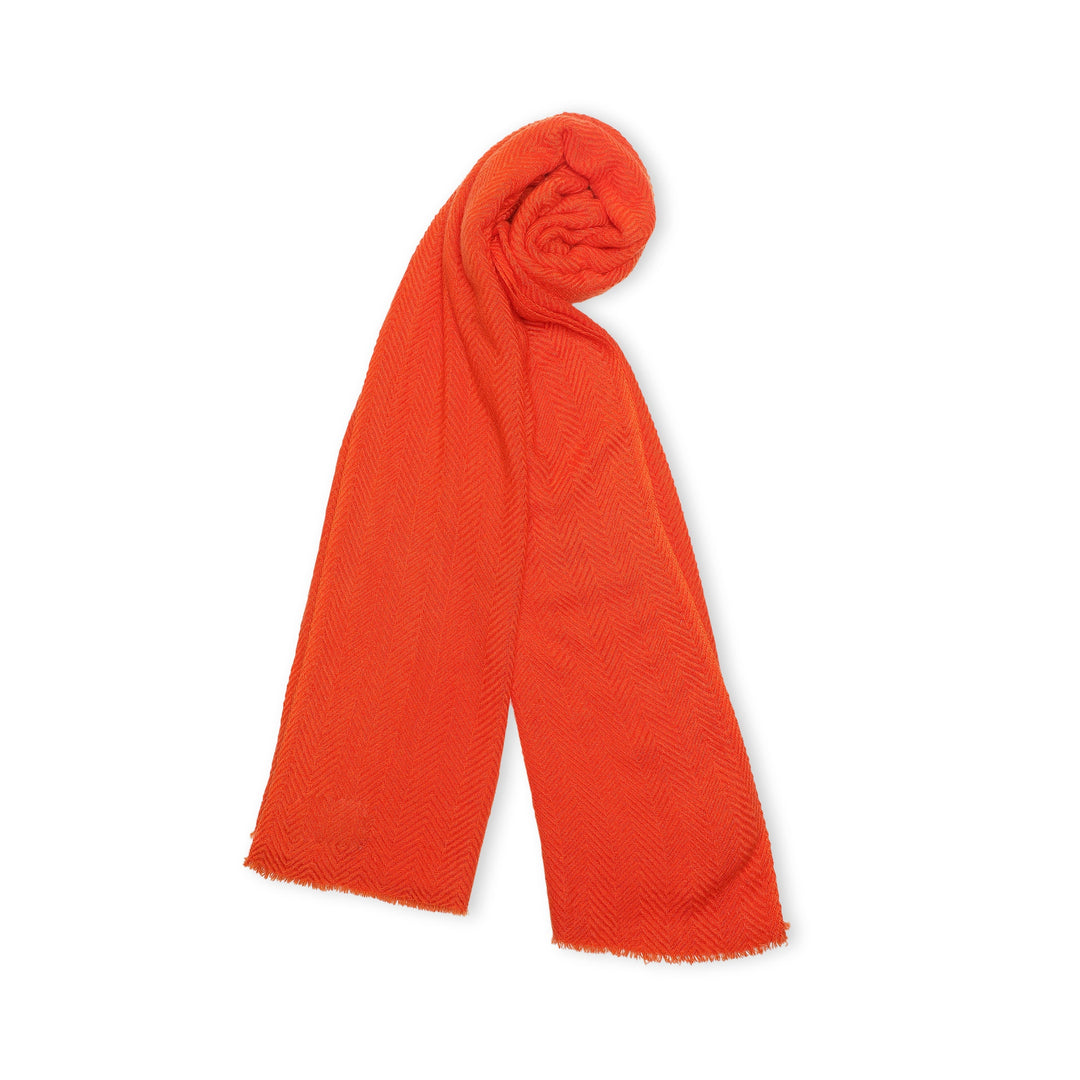Camel Wool Luxury Scarf - Rusty Orange Chevron Plain