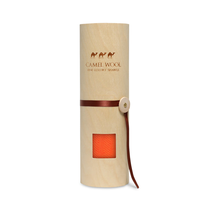 Camel Wool Luxury Scarf - Rusty Orange Chevron Plain