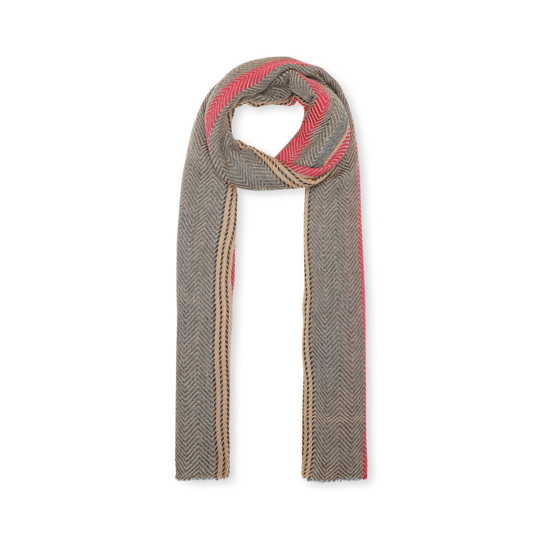 Camel Wool Luxury Scarf - Camel Chevron Border