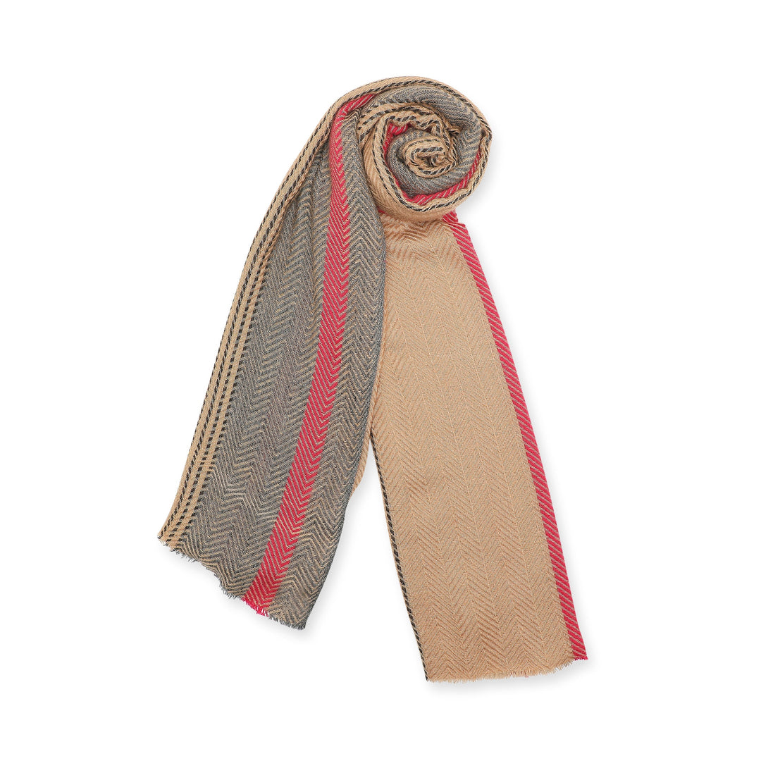 Camel Wool Luxury Scarf - Camel Chevron Border