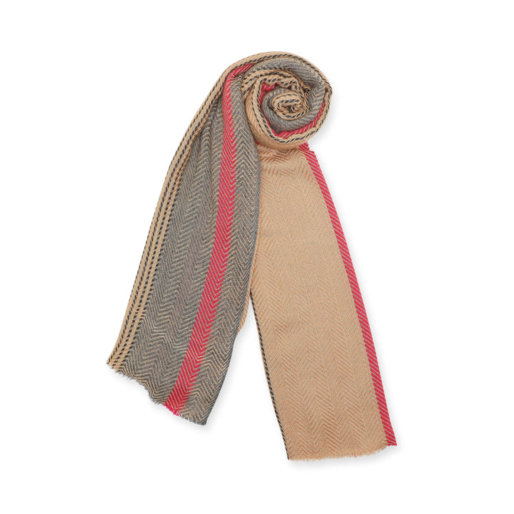 Camel Wool Luxury Scarf - Camel Chevron Border