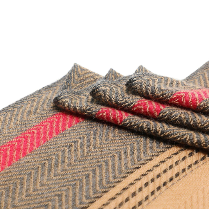 Camel Wool Luxury Scarf - Camel Chevron Border