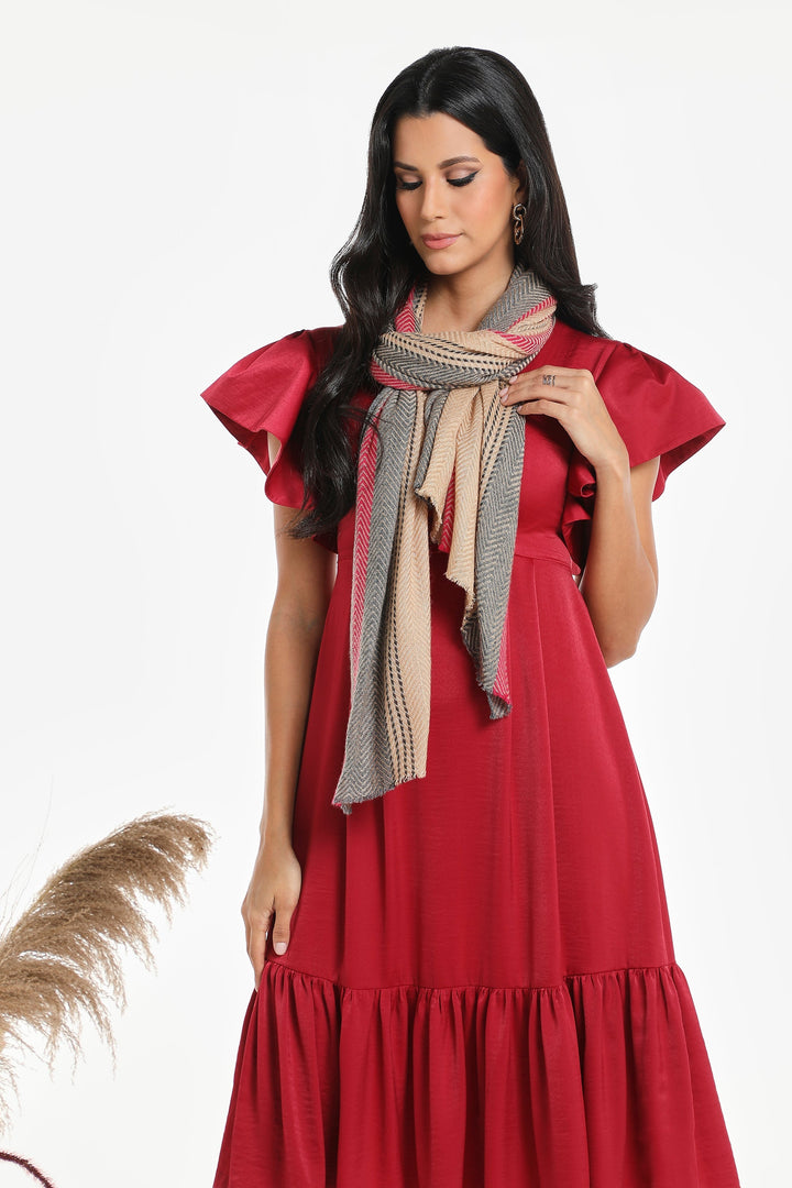 Camel Wool Luxury Scarf - Camel Chevron Border