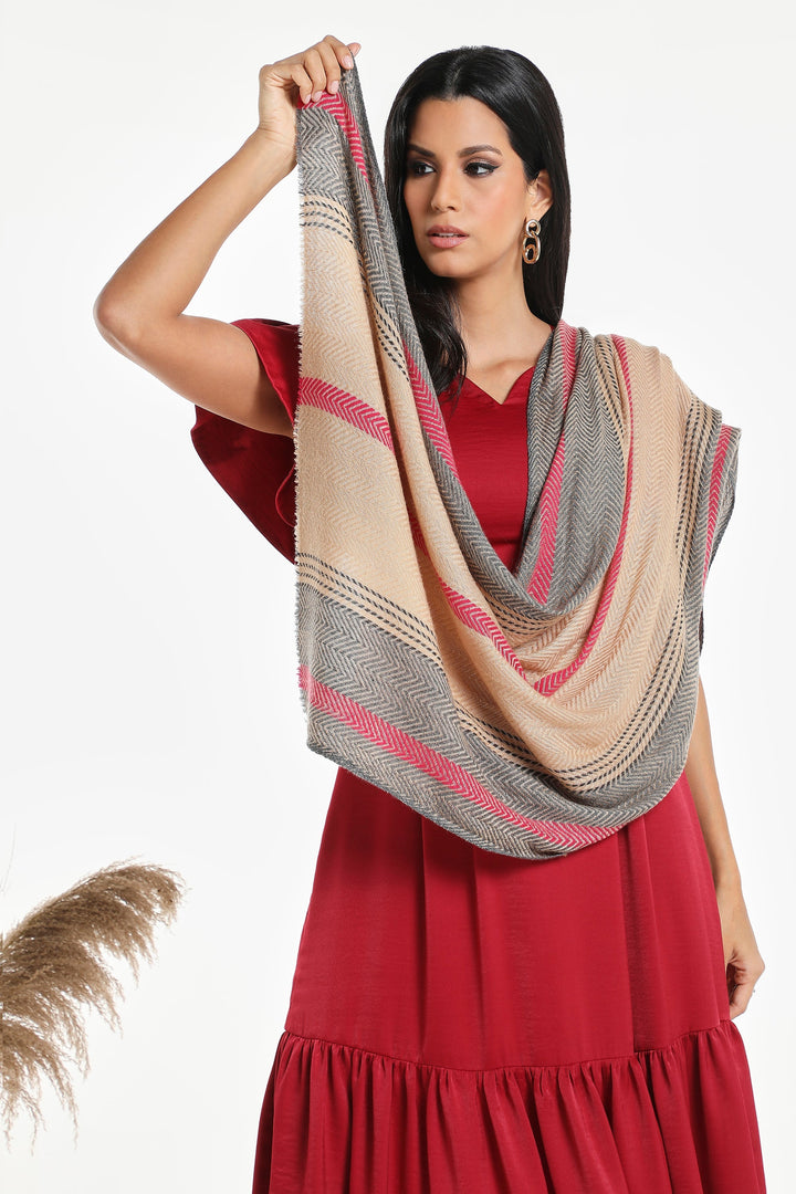 Camel Wool Luxury Scarf - Camel Chevron Border