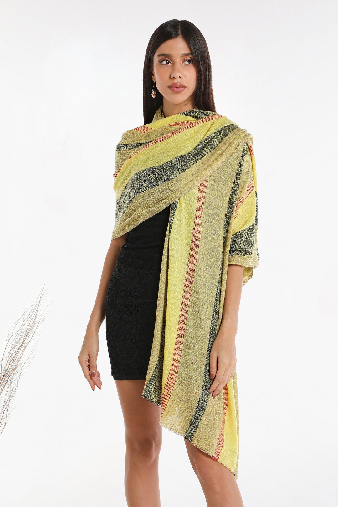 Camel Wool Luxury Scarf - Lime Yellow Window
