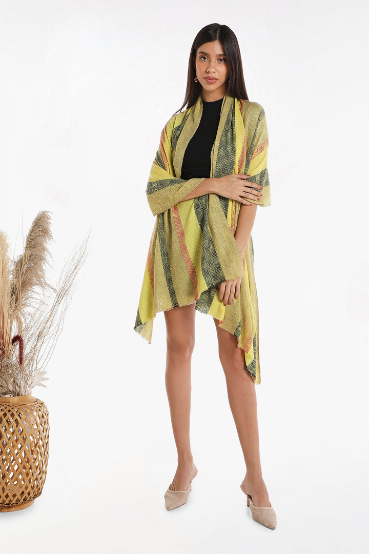 Camel Wool Luxury Scarf - Lime Yellow Window