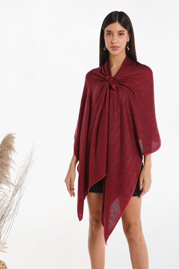 Camel Wool Luxury Scarf - Watermelon Chevron BW